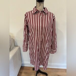 Steve Madden Stripe Long Sleeve Shirtdress In maroon and white size small